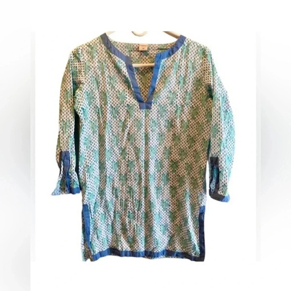 RIKSHAW DESIGN BOUTIQUE WOMENS COTTON BEACH COVER UP GREEN BLUE SUMMER SIZE XS - Picture 1 of 5